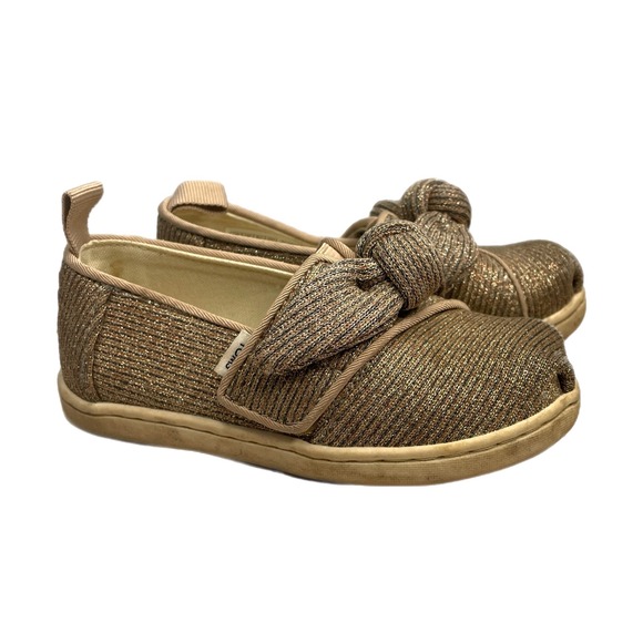 Toms Girls Tiny Alpargata Gold Sparkle slip on size toddler 8 EUC - Picture 1 of 5